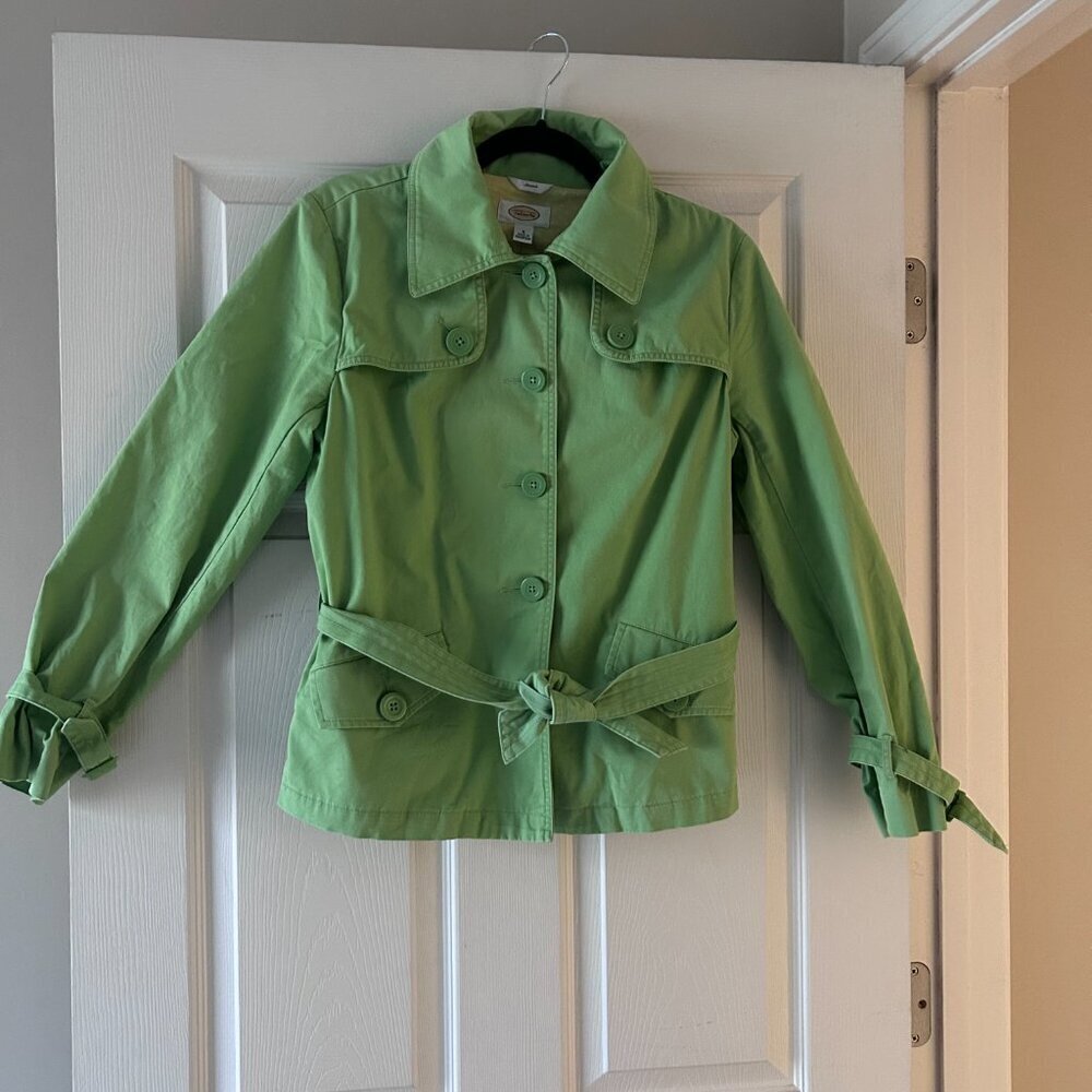 Talbots Stretch Pea Coat Jacket Size 8 Tie Waist Pistachio Size Medium - Picture 9 of 15